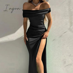 Ingvn - Summer Off Shoulder Elegant Sexy High Slit Evening Dresses Women Fashion Solid Slim Prom Party Dress Vestido Feminino Robe Femme