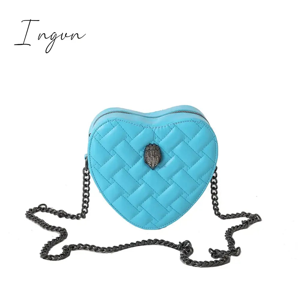 Ingvn - Women Simple Handbag Colorful Heart Shaped Bag 2024 Ladies Metal Shoulder Strap Crossbody Bag Eagle Pattern Design Rainbow Bag