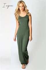 Ingvn - High Stretch Tank Robe Spring Summer Thin Long Dress Vestidos Elegant Women Sexy Dress O-neck Sleeveless Slim Maxi Dress