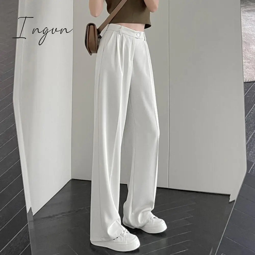 Ingvn - Spring Outfits Pants Women Korean Style Casual High Waist Chic Office Lady Female Elegant Black Straight Suit Pants Trousers Khaki