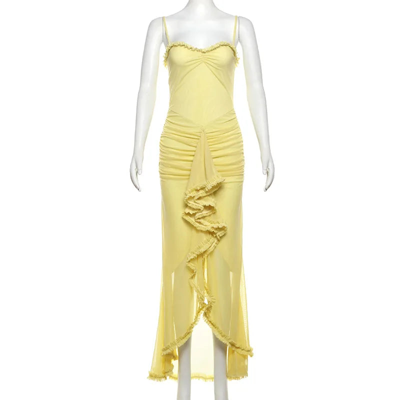 Ladies Autumn Feather New Fashion Evening Party Dress Women Sleeveless Backless Side Slit Bodycon Maxi Dresses Club Streetwear