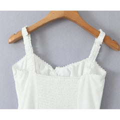 Elegant Women Midi Long White Sling Dress Sexy Sleeveless A-line Summer Holiday Party Dresses Female Robe