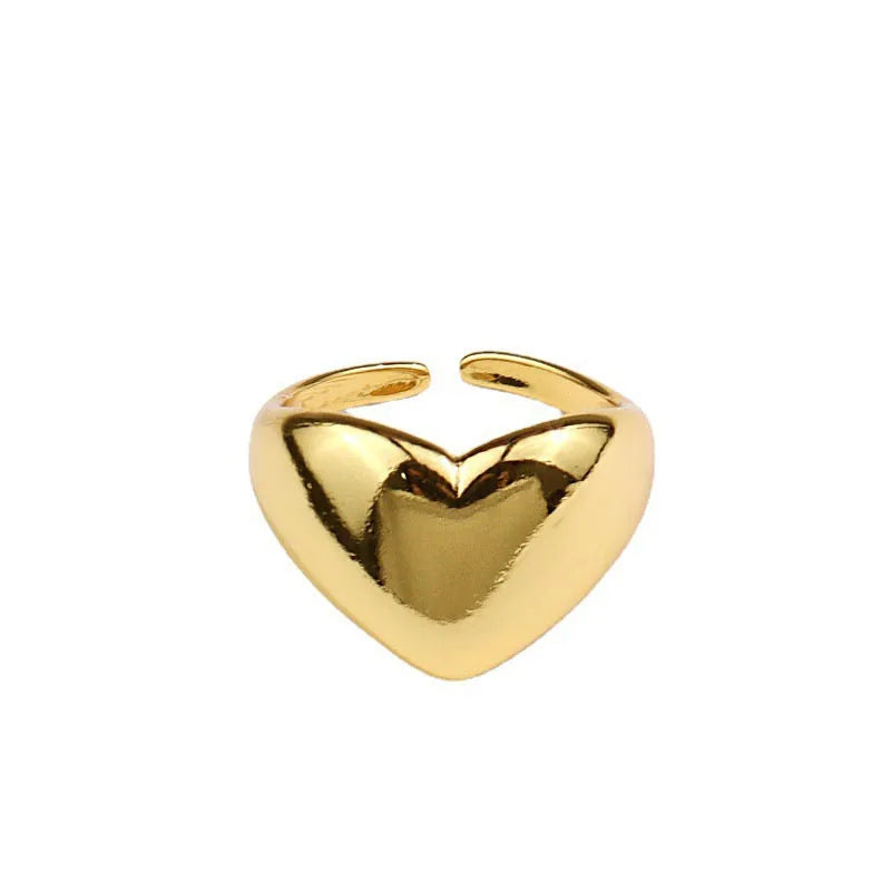 INGVN  Stainless Steel Simple Smooth Metal Heart Ring for Women Men Y2K Trendy Ring Korean Elegant Party Jewelry Couple Gifts