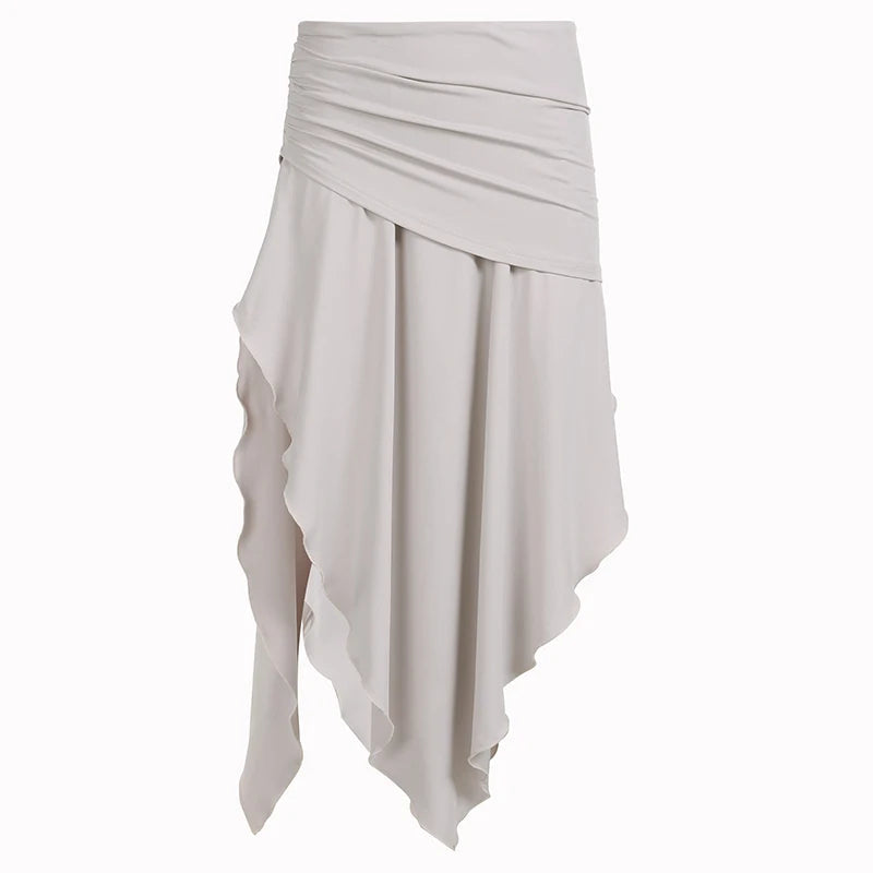 Folds Split Long Skirt Low Rise Loose A-line Midi Skirts For Women Casual y2k Fashion Ladies Holiday Outfits Harajuku 90s