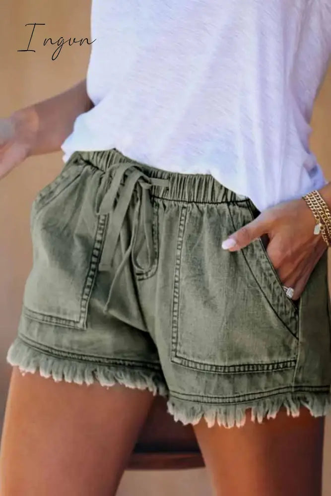 Ingvn - Adjustable Tassel Pockets Design Denim Shorts(3 Colors)