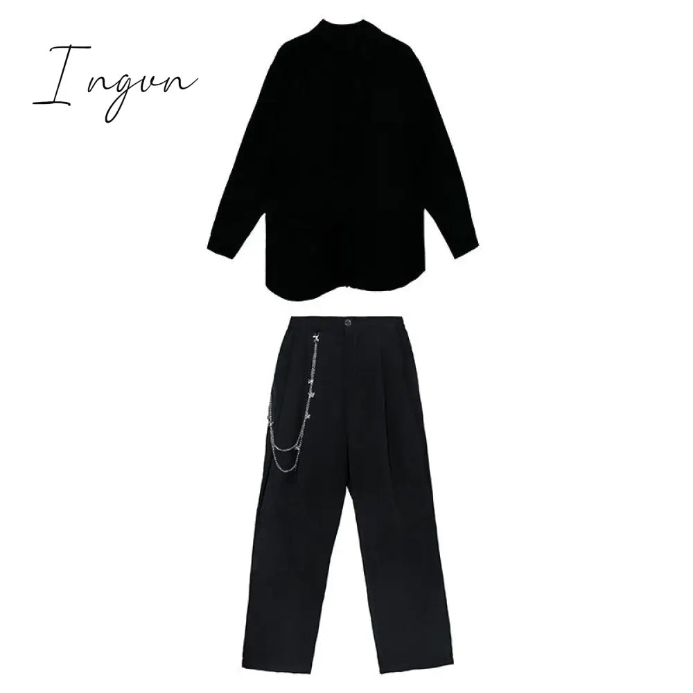 Ingvn - Wide Leg Pants Irregular Big Size Two Piece Suit New Lapel Long Sleeve Loose Fit Women Fashion Spring Autumn