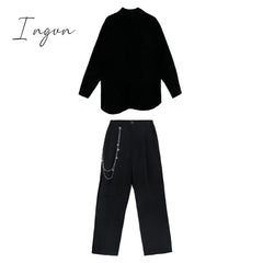 Ingvn - Wide Leg Pants Irregular Big Size Two Piece Suit New Lapel Long Sleeve Loose Fit Women Fashion Spring Autumn