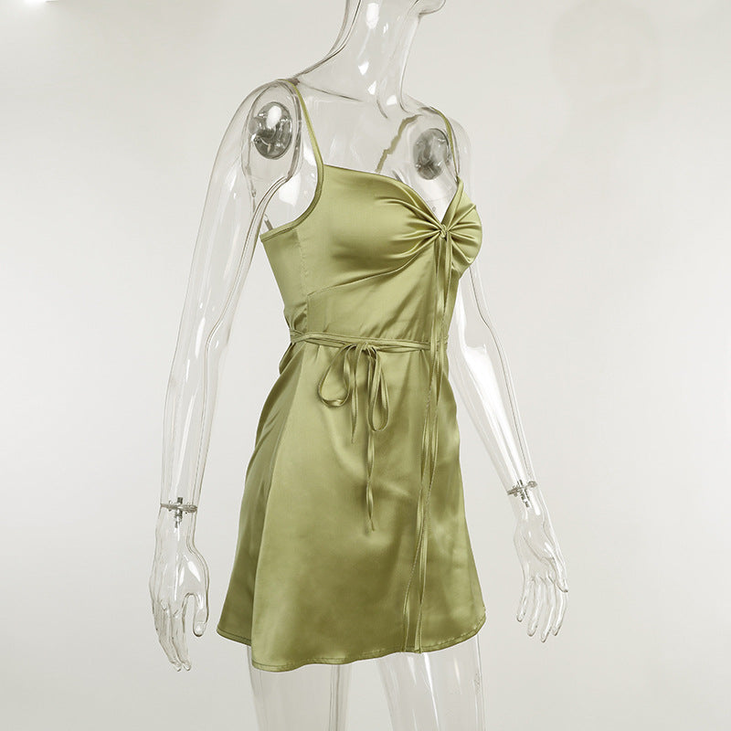 Voguable Green Mini Dress Sexy Satin Slip Summer Dress Beach Outfits for Women Fashion Sleeveless Purple Slim Club Party Dresses