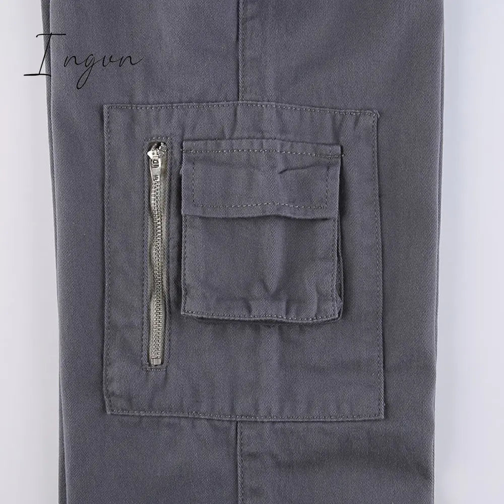 Ingvn - Vintage Streetwear Cargo Pants Women Harajuku Street Loose Straight Women Jeans Casual Slim Versatile High Waisted Jeans Pants