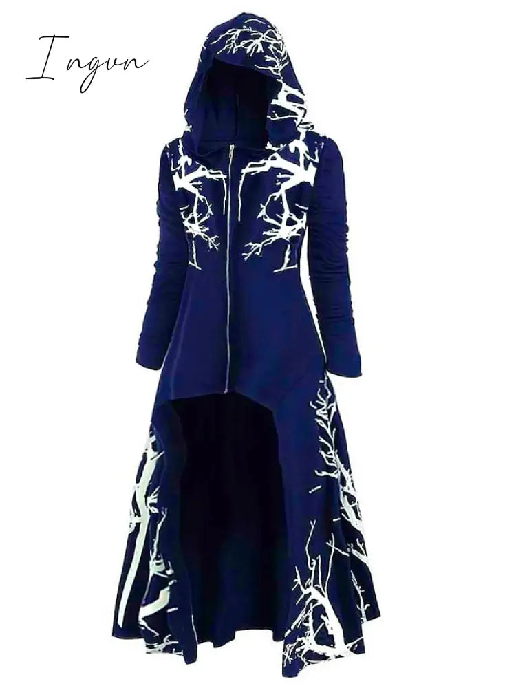 Ingvn - Women's Plus Size Winter Coat Coat Print Abstract Outdoor Halloween Long Sleeve Hoodie Long Winter Fall Black Blue Purple L XL XXL 3XL 4XL