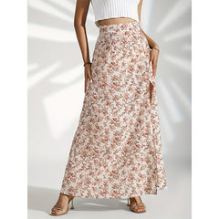 High waist slit floral long skirt for women Fashion slim printed skirt