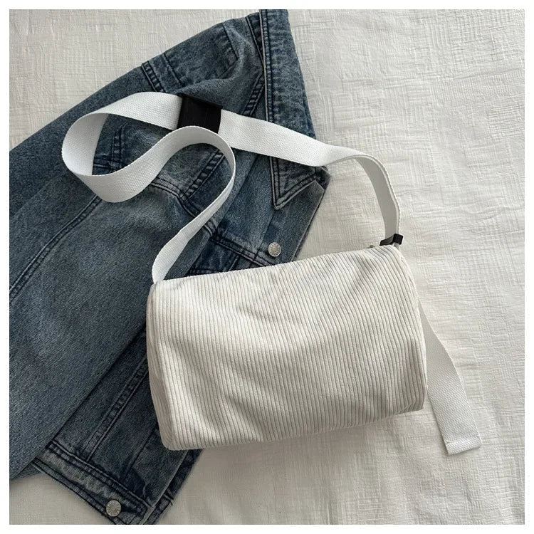 Ingvn  Solid Color Women's Corduroy Shoulder Bag Large Capacity Female Crossbody Bags Simple Design Ladies Casual Tote Purse Handbags