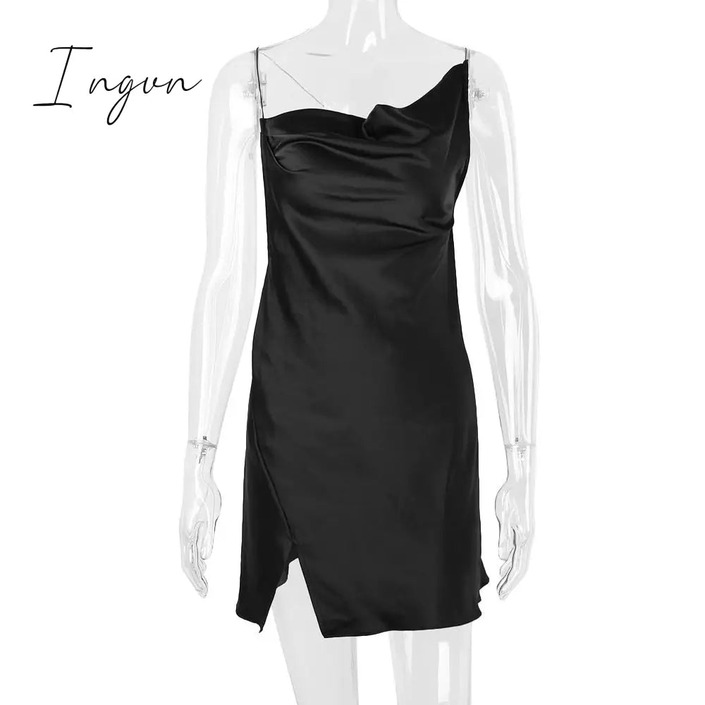 Ingvn - Satin Sexy Backless Slit Women Dress Green Spaghetti Strap Hollow Out Dresses Women Summer Skinny Fashion Party Clubwear