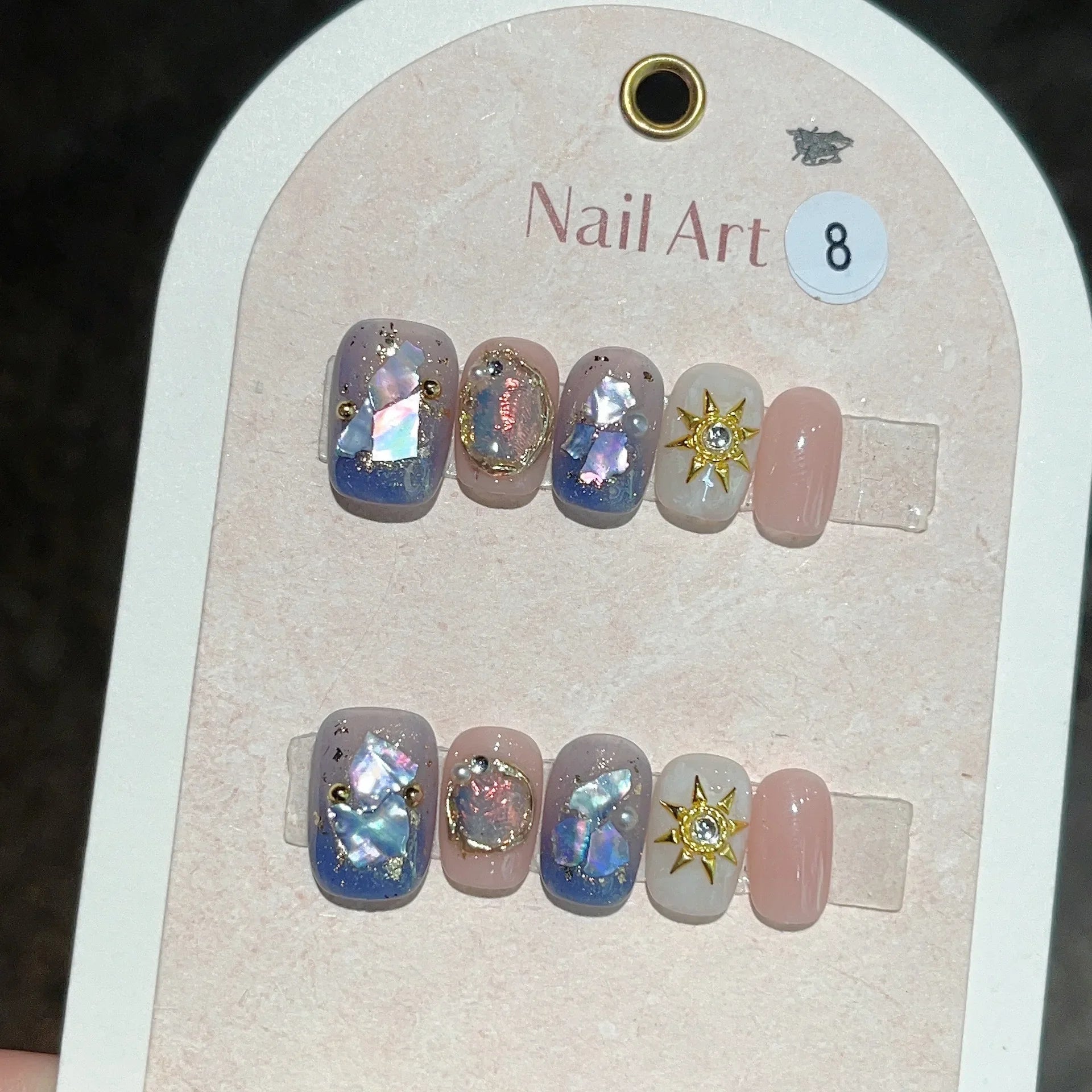 10Pcs Cute Handmade Press On Nails Full Cover Pearls Design Short Round Head False Nails Artificial Manicure Wearable Nail Tips