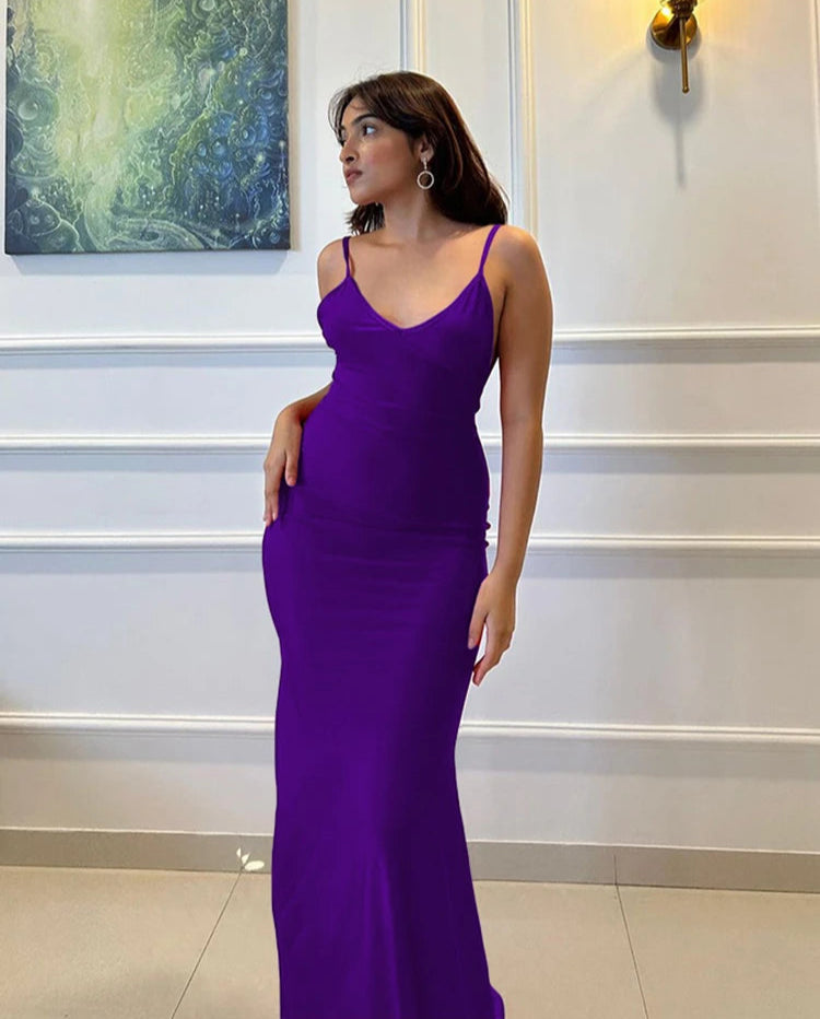 Sexy Backless Women Evening Maxi Dress Folds V-Neck Sleeveless Coquette Elegant Mermaid Matching Banquet Prom Bodycon