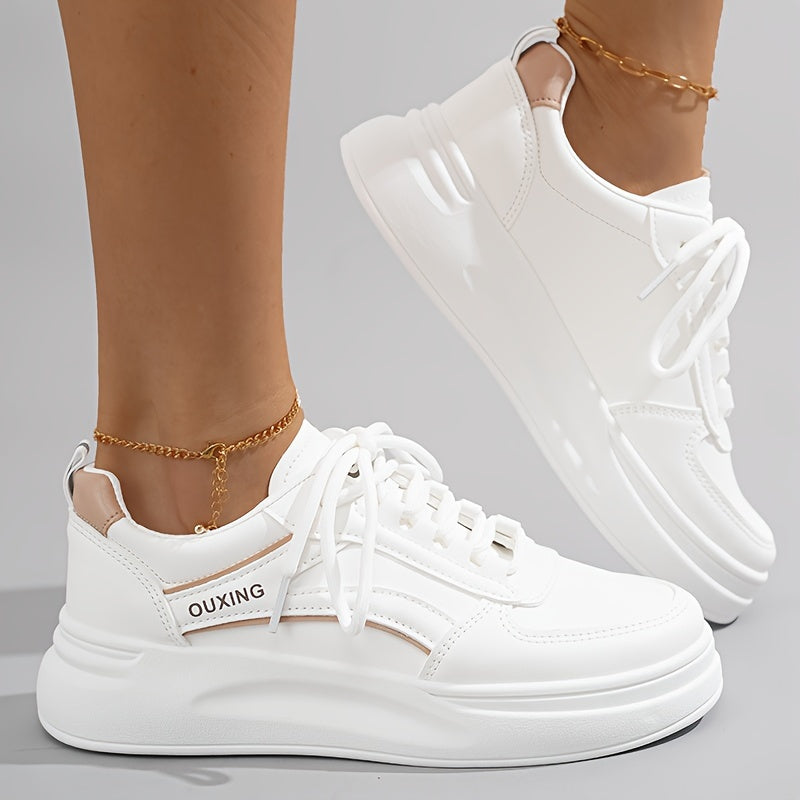 Women's Platform Sneakers, Casual Lace Up Outdoor Shoes, Comfortable Low Top Skate Shoes