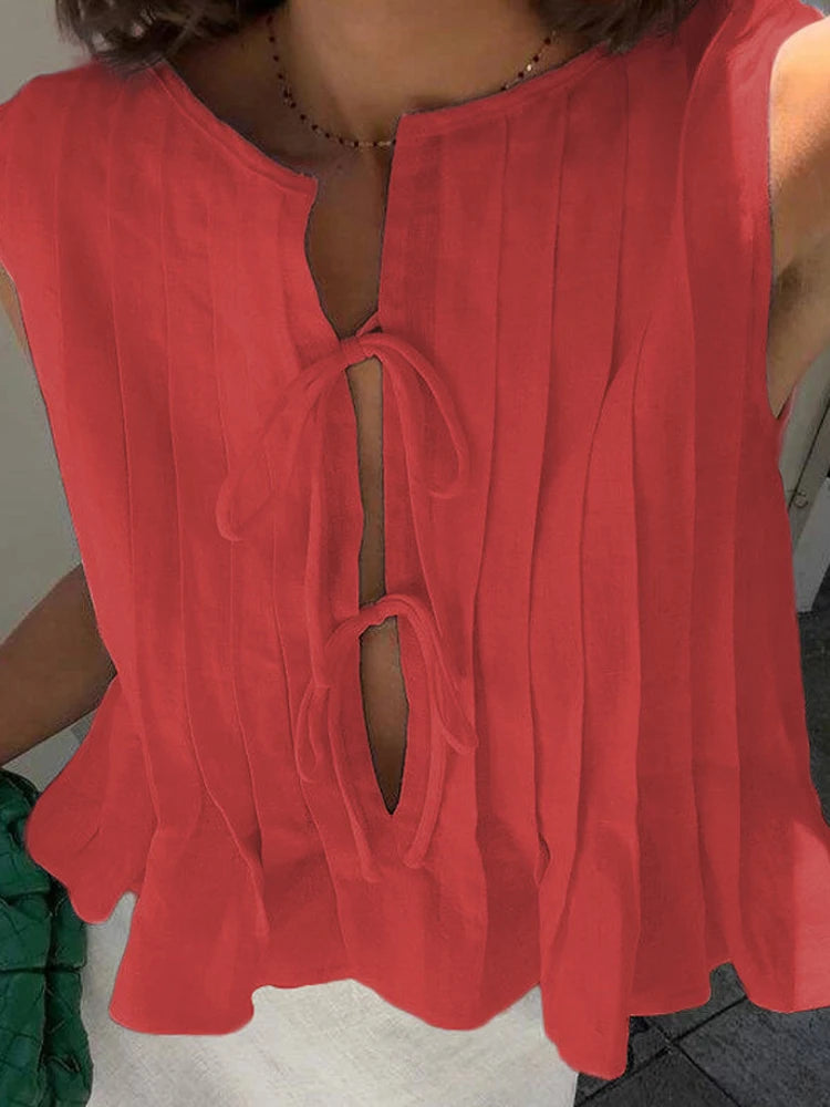 White Bandage Ribbed Tank Top Shirts For Women Hollow Out Sleeveless Slim Summer Fashion Vest Women's Lace-Up Vest Y2k Top