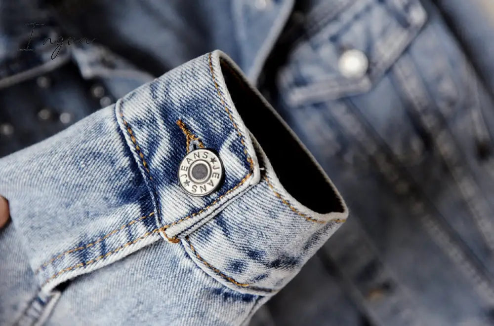 Ingvn - Denim Jacket Women New Autumn Women's Jean Jackets  Pearl  Casual Denim Jacket Women Coat Long Sleeve Outerwear