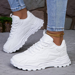 Women's Fashion Chunky Sneakers - Lightweight, Stabilizing Support, Breathable, Comfortable Road Running Shoes, All-Season Casual Thick Sole Athletic Footwear with PU Upper & MD Sole, Fabric Inner & Insole
