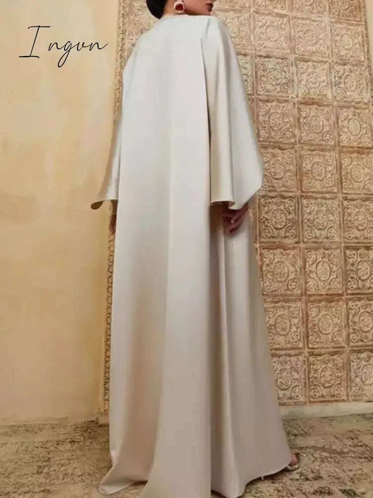 Ingvn - Lemongor Muslim Dubai Turkey Islam Dress 2023 Spring Batwing Sleeve Split-Front Solid Color Elegant Party Maxi Dresses For Women
