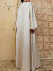 Ingvn - Lemongor Muslim Dubai Turkey Islam Dress 2023 Spring Batwing Sleeve Split-Front Solid Color Elegant Party Maxi Dresses For Women