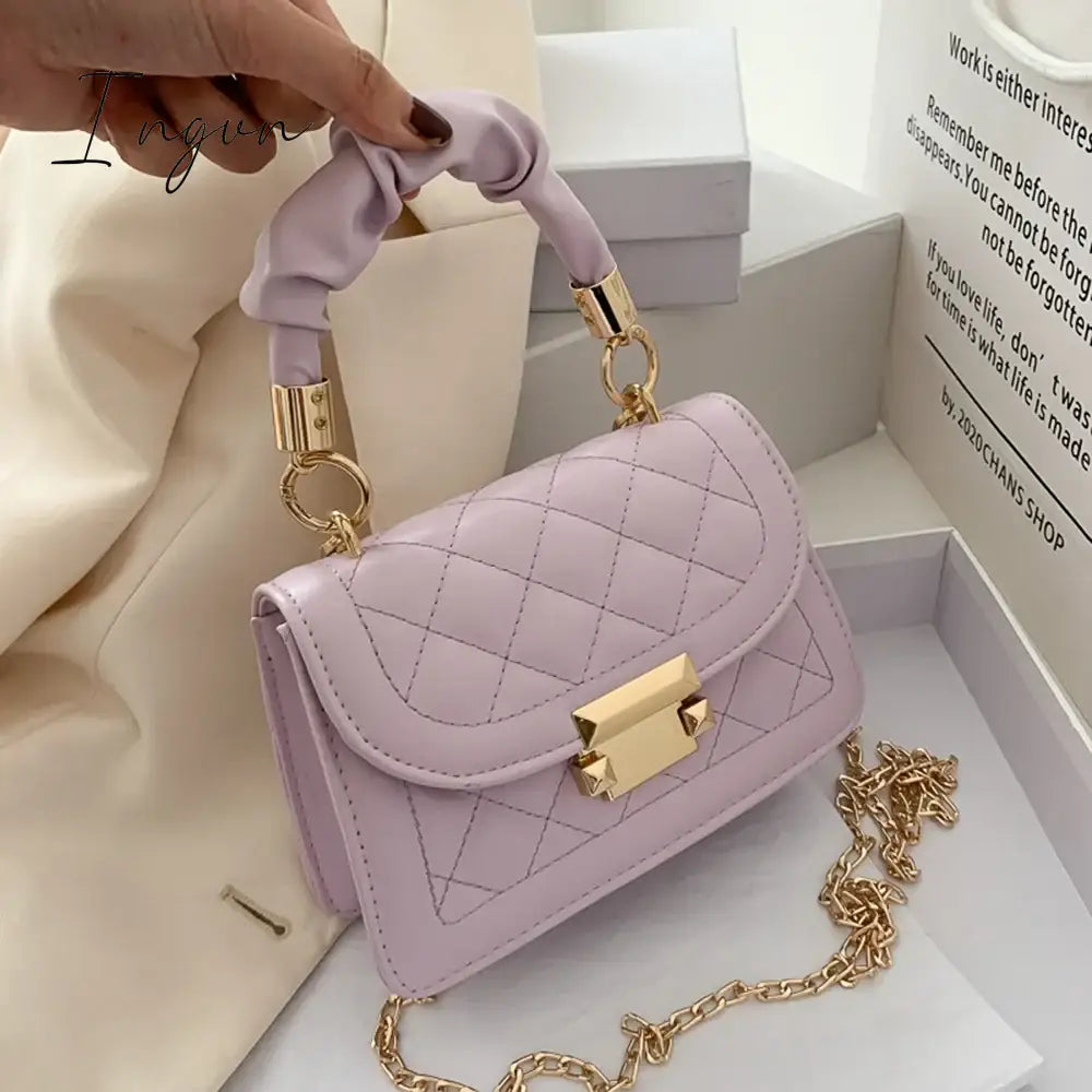 Ingvn - 1Pcs PU Leather Women's Handbags Luxury Designer Female Shoulder Bag 2023 New Fashion Candy Color Small Square Bag Messenger Bag