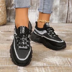 Women's Breathable Mesh Platform Sneakers, Casual Lace Up Outdoor Shoes, Comfortable Low Top Sport Shoes plus size