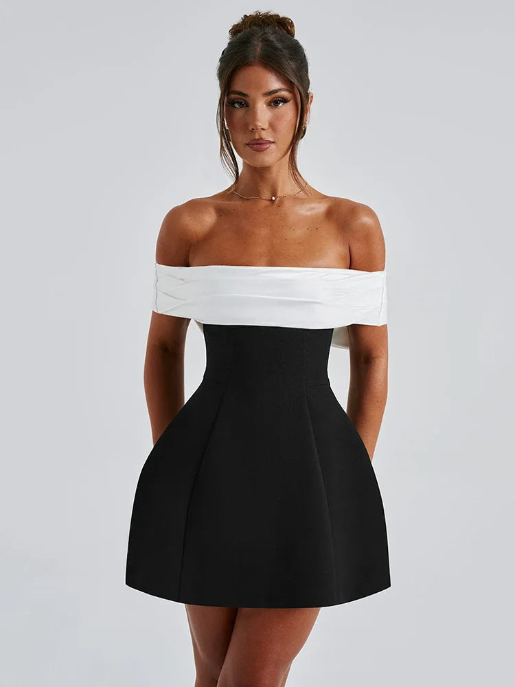 Mozision Bow Backless Sexy Mini Dress For Women Robe Elegant Off-shoulder Strapless Sleeveless A-line Club Sexy Dress Vestido