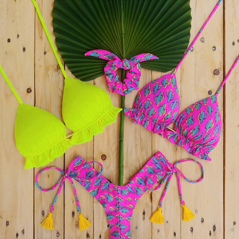 Floral Print Swimsuit Women Bathing Suit Bikinis Biquini High Cut Swimwear Sexy Push Up Bikini Set Feminino Beach Outing