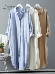 Ingvn - Long Sleeve Women Long Shirt Dress Spring Autumn Casual Buttons Loose Clothes Robe Femme Vestido