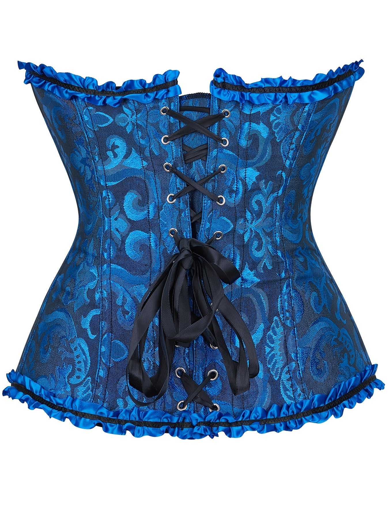 Flirty Ruffle Strapless Corset Bustier - Firm Tummy Control with Lace-Up Back - Luxurious Jacquard Womens Shapewear