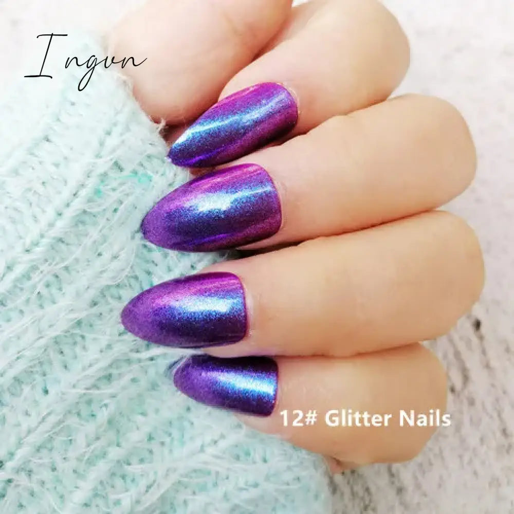 Nails STILETTO Fake Nail Tips 12pcs/Box Metallic False Nail Art Manicure Press on Nails Mirror Look