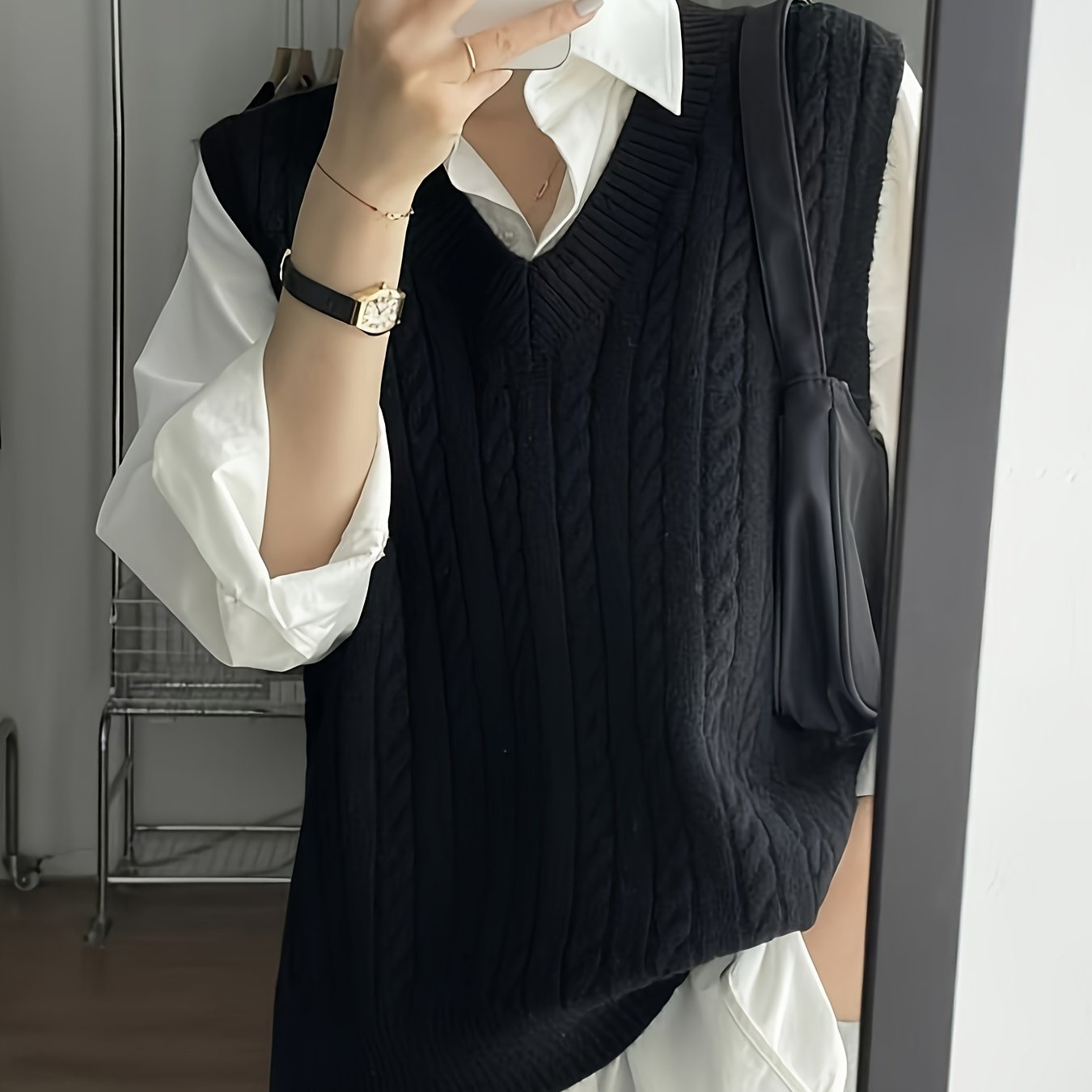 Solid V Neck Cable Knit Vest - Women's Casual Clothing - Sleeveless Loose Fit Versatile Sweater Vest for Everyday Wear, Comfortable and Stylish