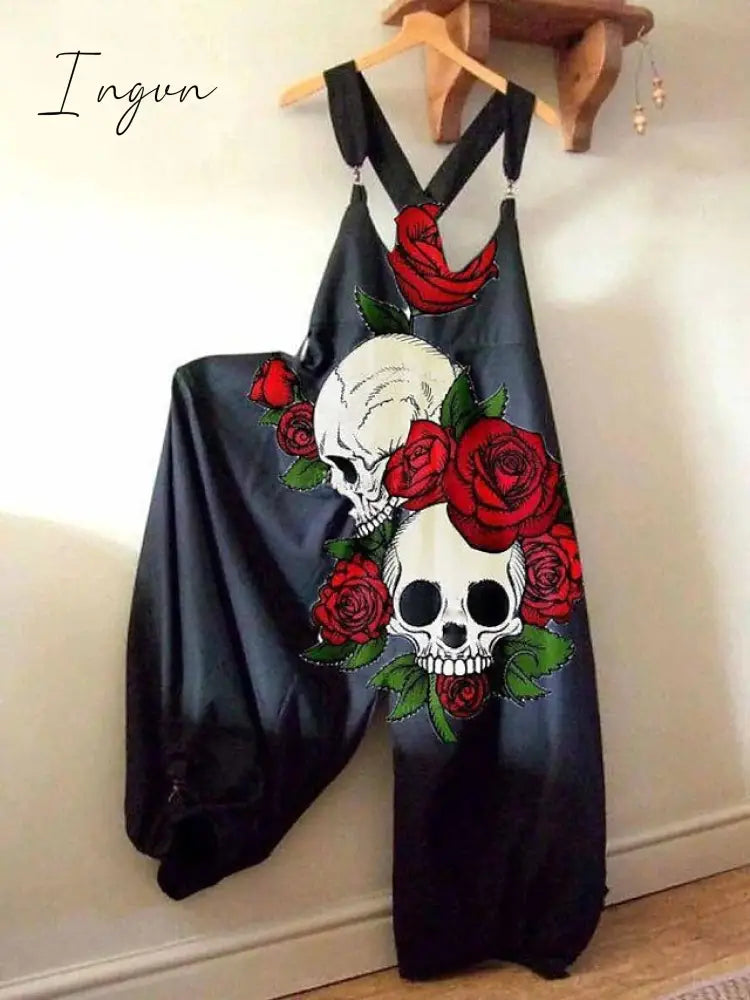 Ingvn - Women's Jumpsuits Bib Halloween Skeleton Casual Summer Print Halter Holiday Daily Vacation Loose Fit Sleeveless
