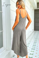 Ingvn - Round Neck Pocketed Sleeveless Jumpsuit