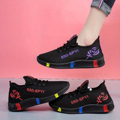 Stylish Comfort Sneakers - Women's Breathable Athletic Shoes for Casual Running, Fashion Flat Heel with Colorful Design, Soft Sole, Lightweight, and Slip-Resistant Outsole