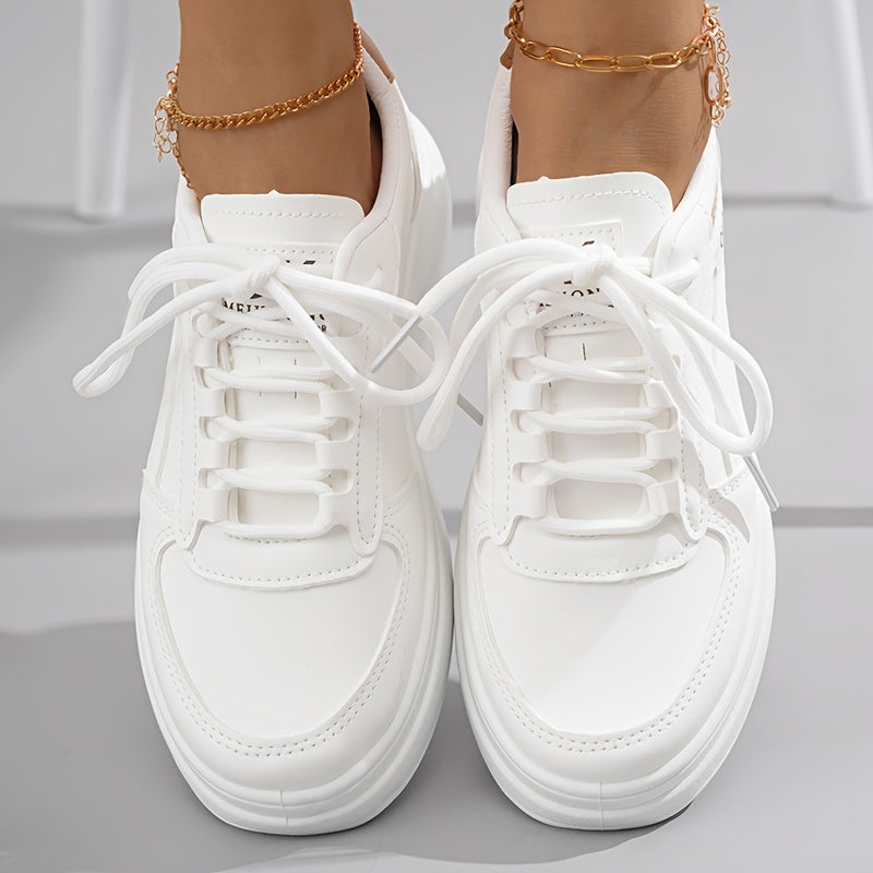 Women's Platform Sneakers, Casual Lace Up Outdoor Shoes, Comfortable Low Top Skate Shoes