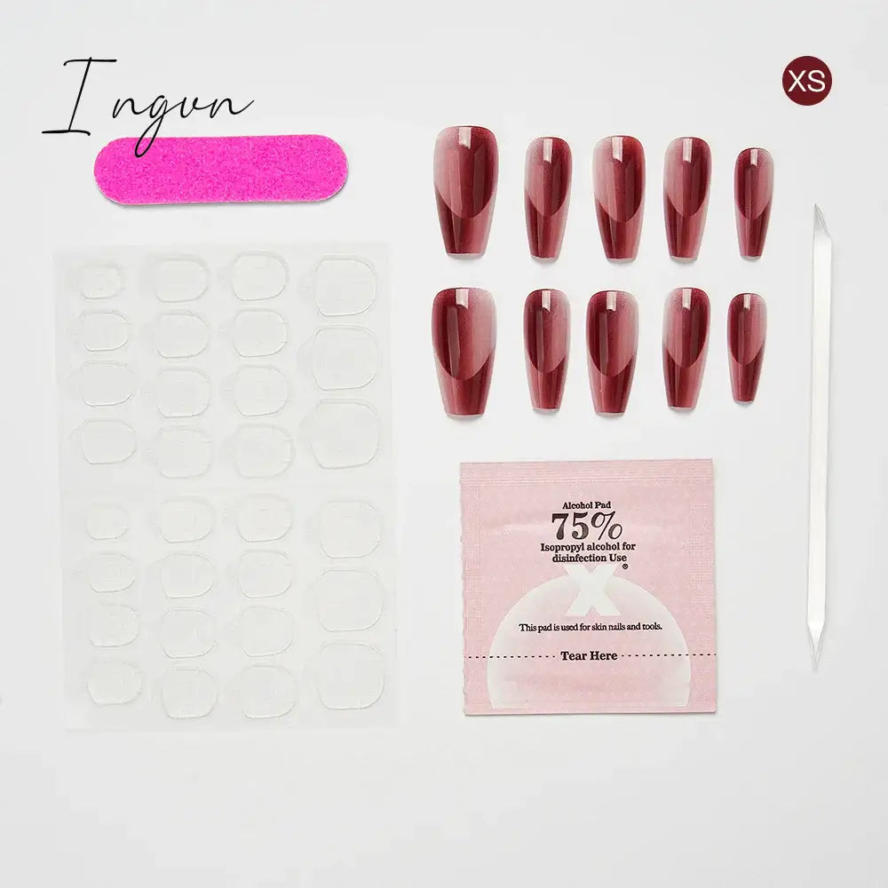 10PCS Chinese Style Fake Nails with Glue Sfumato Ink Long Nails Set Press on Acrylic Stick on False Nails Art