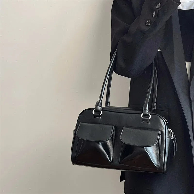 INGVN  Vintage Women Business Shoulder Bags Simple Ladies Commute Tote Bag Pu Leather Female Underarm Bag Burgundy Large Handbags Purse