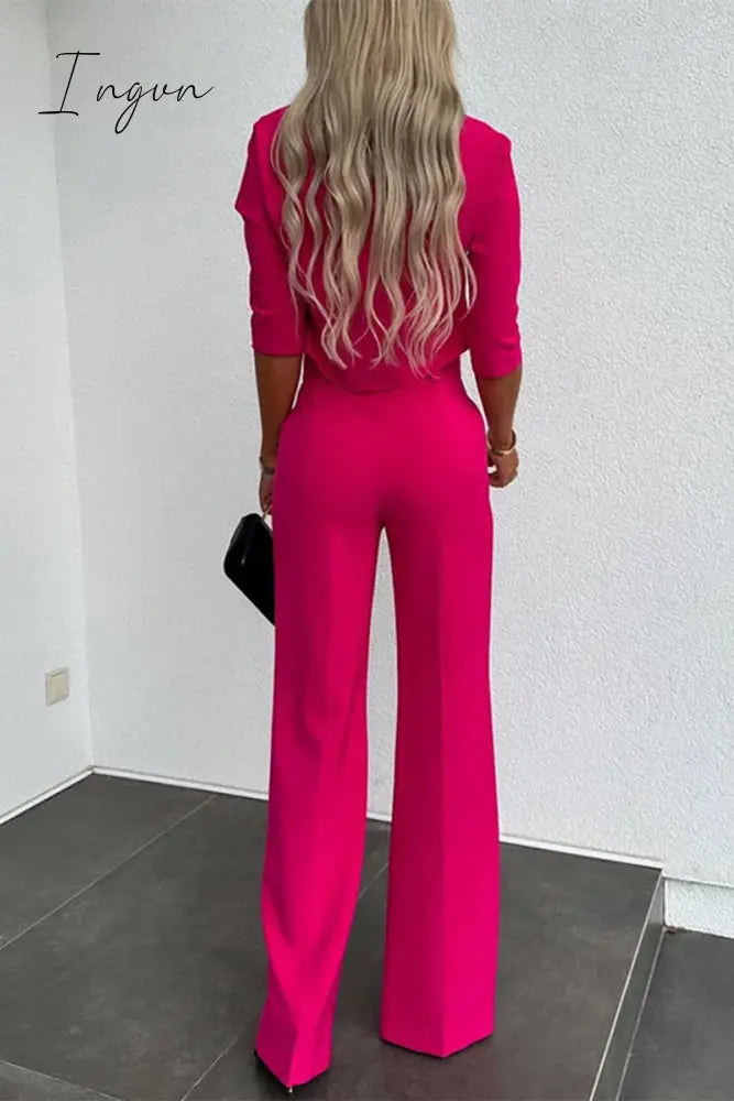 Ingvn - Casual Solid Pocket Half A Turtleneck Half Sleeve Two Pieces