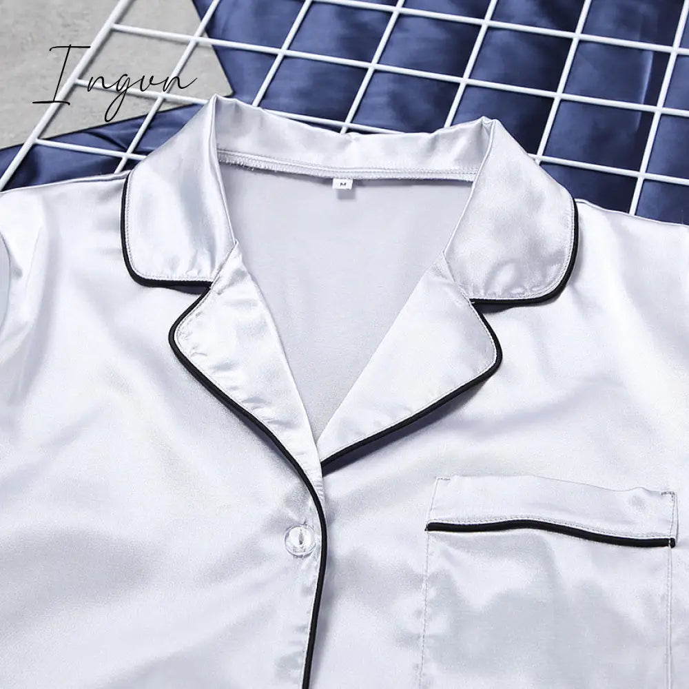Ingvn - Fashion Solid Color Satin Robe Set With Bra Sexy Pajamas Set Female Home Suit For Women Pajama Spring Long Sleeve Sleepwear