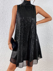 Sequin High Neck Dress, Elegant Bow Knot Back Tank Dress, Women's Clothing