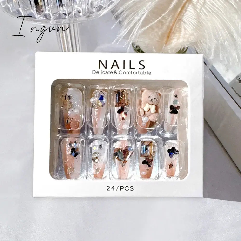 Handmade Press on Nails Long Ballet Blue Fake Nails with 3D Snowflake Moon Rhinestone Design False Nails Full Cover Nail Tips