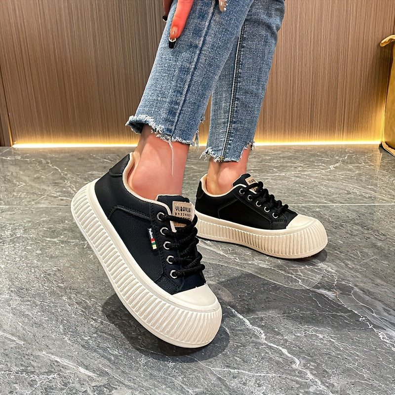 Women's Simple Platform Sneakers, Casual Lace Up Outdoor Shoes, Comfortable Low Top Shoes