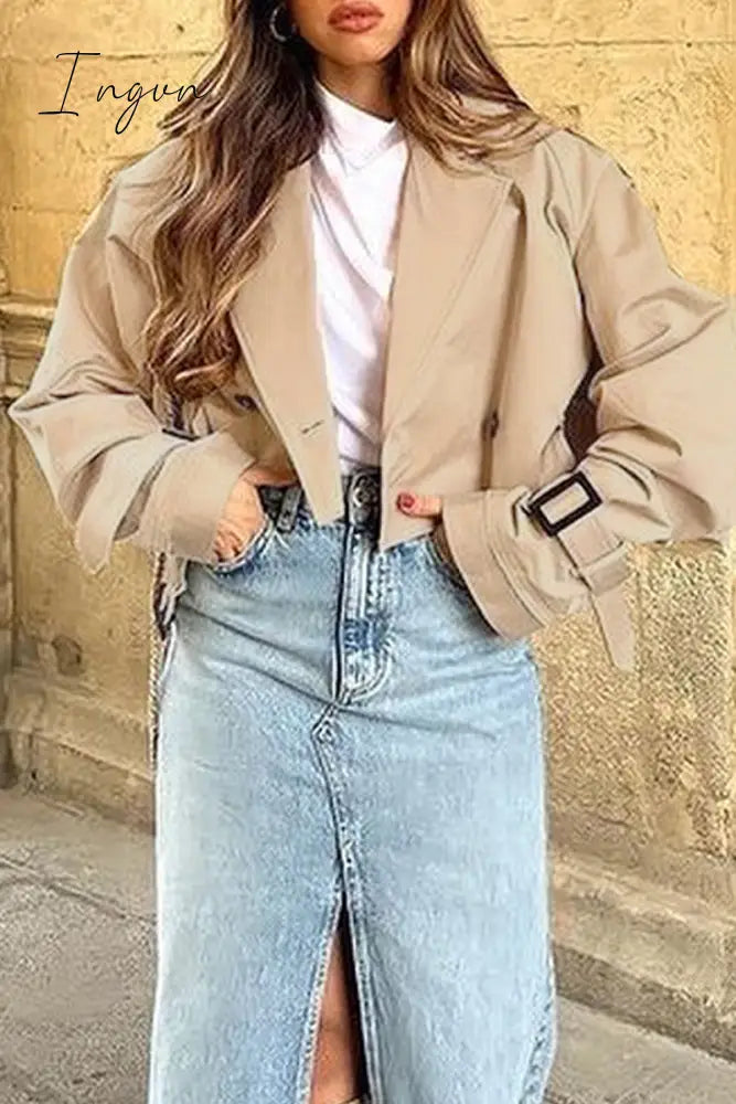 Ingvn - Street British Style Solid Buttons Turndown Collar Outerwear