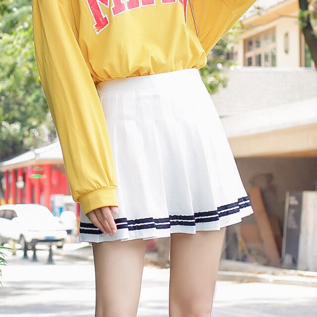 XS-XXL Spring Summer Autumn Women Skirts Student Girl Striped Pleated Waist Female Sweet Mini Dance Plaid Black White Pink Skirt