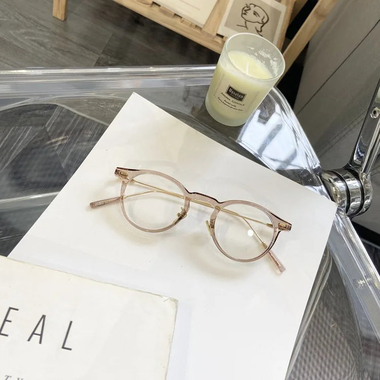 INGVN  Korean Small Clear Round Glasses Frame Women Sweet Girl Ins No Makeup Plain Glasses Men Eyewear Cute Decorative Computer Glasses