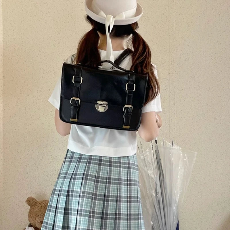 INGVN  Japanese Vintage Solid Preppy Backpacks Girls Casual Students All Match Simple Shoulder Bags Women Trendy Y2k Fashion Handbags