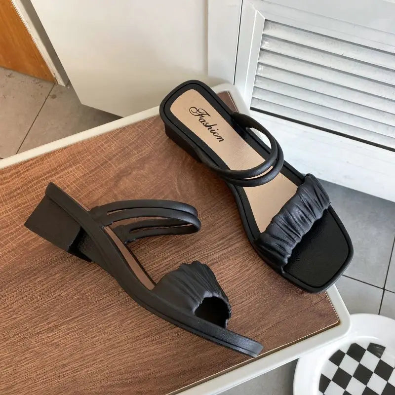 Woman Slippers With Heel Summer Open Toe Slides Outside Shoes For Women Wedge Job Sandals Stylish Waterproof Luxury B