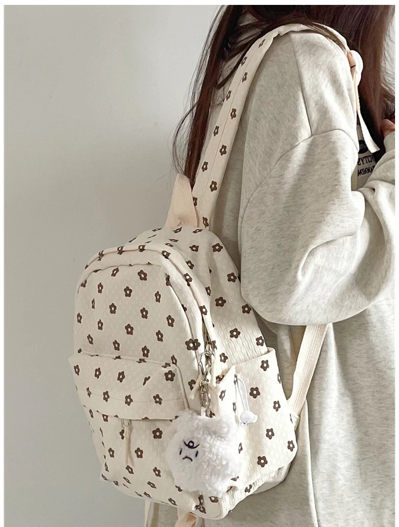 INGVN  Mini Japanese Sweet Floral Print Backpack Casual Y2k Aesthetic Preppy Schoolbags Women Kawaii All Match Backpacks for Students